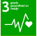 Symbool van SDG 3: een witte hartslaglijn binnen een groen vierkant. Bovenaan staat het cijfer 3, met de titel 'Goede gezondheid en welzijn' ernaast.